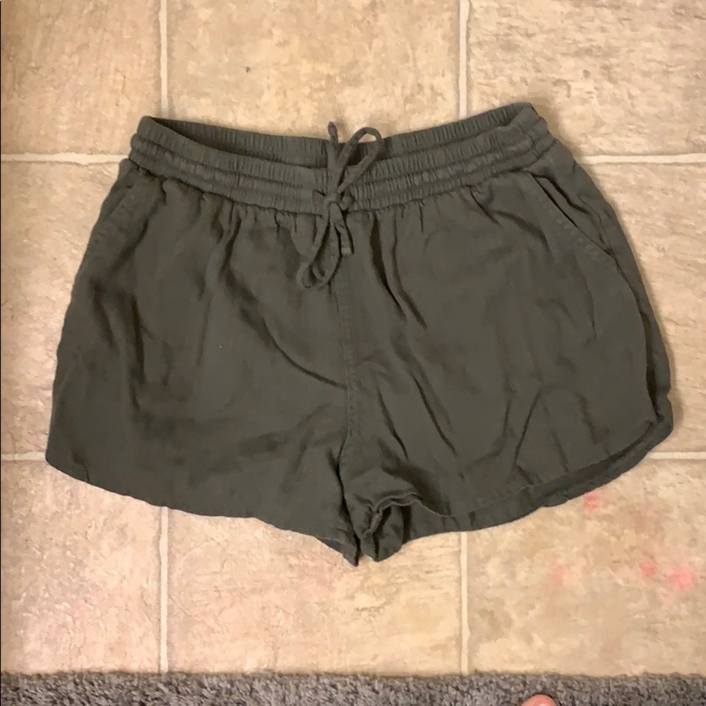 navy green silky shorts